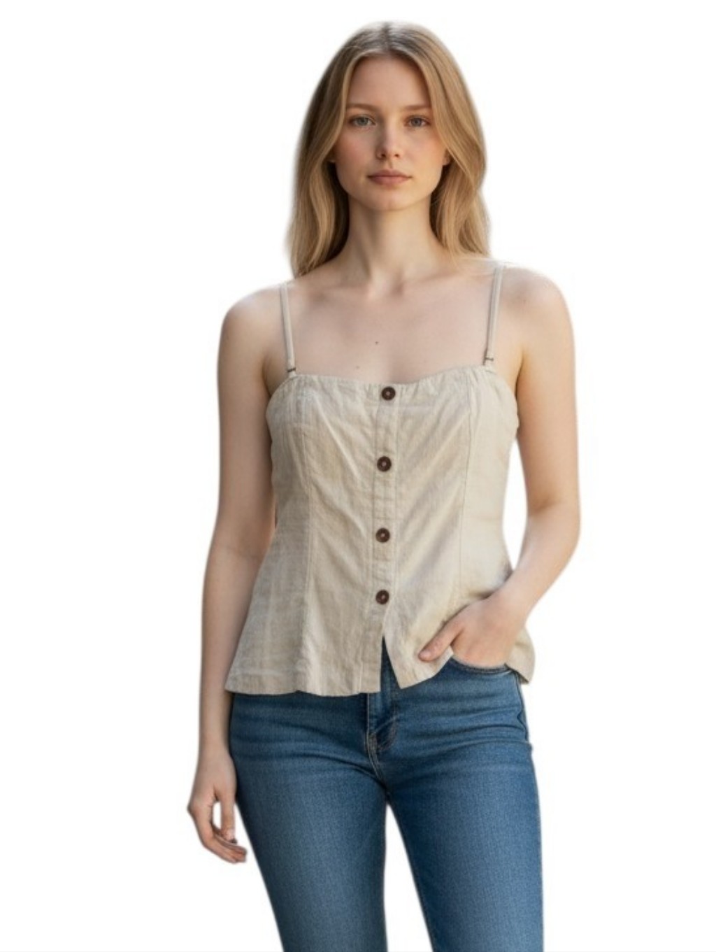 Abercrombie & Fitch Light Green Tinted Beige Button-Front Linen Cami Size Small